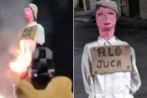 Traficantes queimam e dão tiros em boneco de Judas com nome ‘Alô Juca’ no bairro do Uruguai